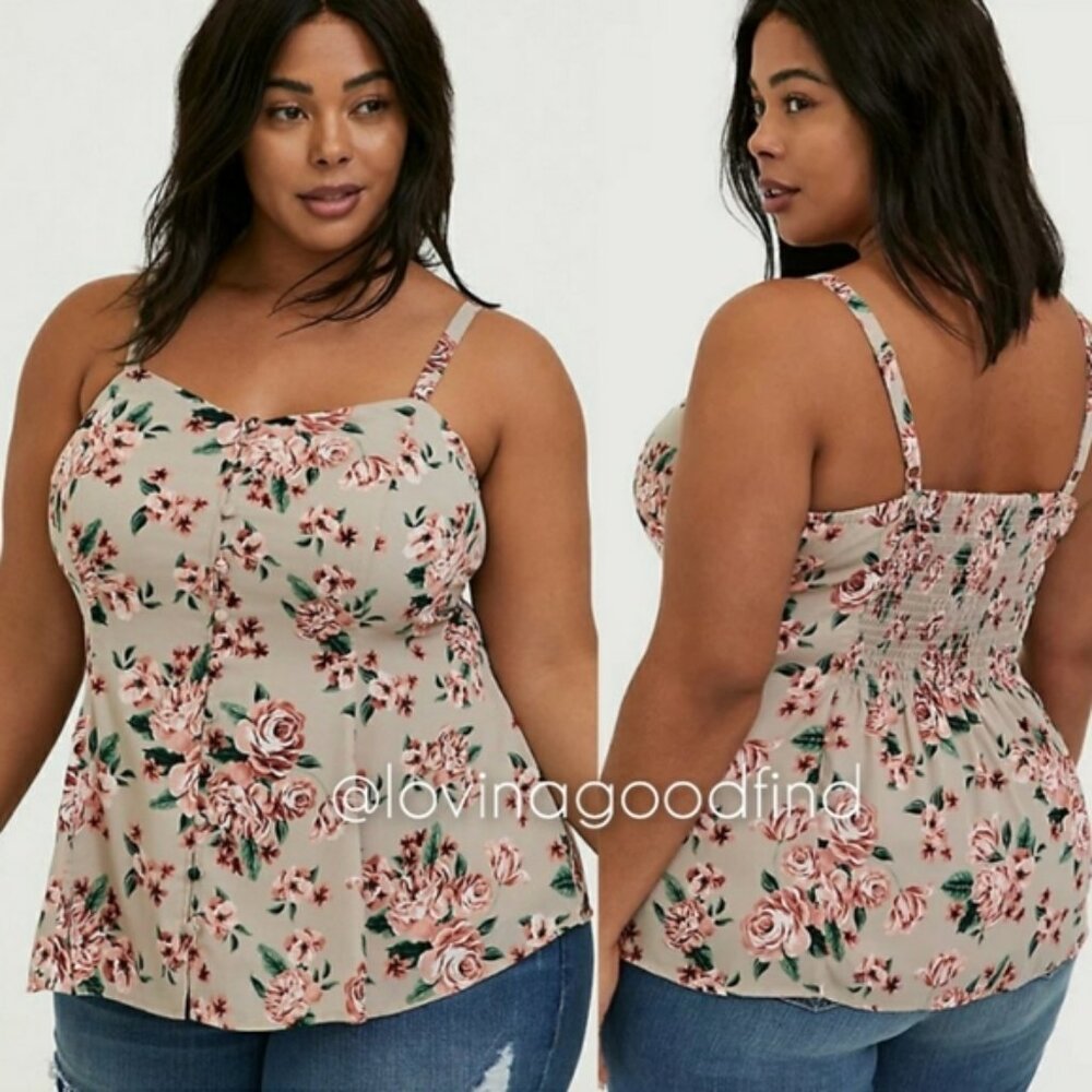 Torrid TAUPE FLORAL GEORGETTE FIT FLARE CAMI NWT sz 2